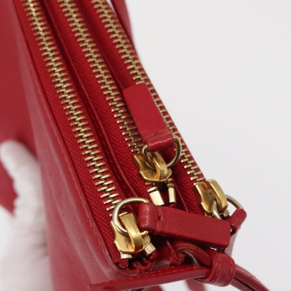 Authentic CELINE Trio Shoulder Bag Leather Red Gold - Picture 2 of 16